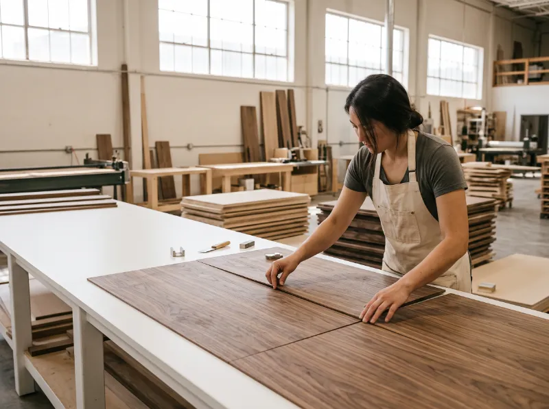 Craftsman book-matching walnut veneer leaves