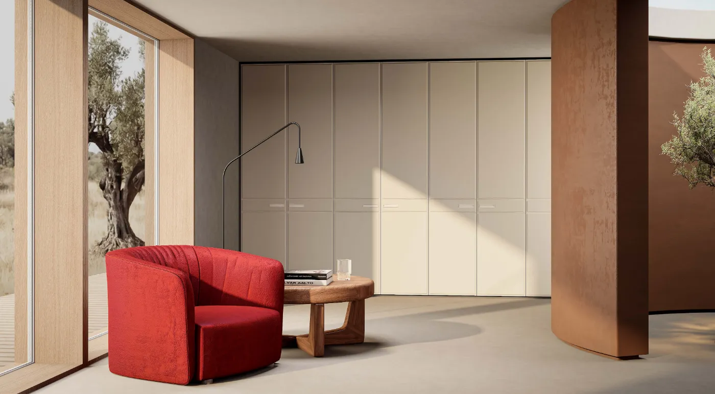 Olive Grove Villa living room with oak panels and sliding doors